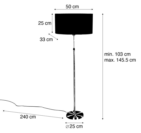 Állólámpa fekete ovális fehér lenvászon lámpabúrával 50 cm - Parte