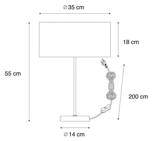 Asztali lámpa sárgaréz ovális bársony lámpabúrával, zöld, 35 cm - Simplo