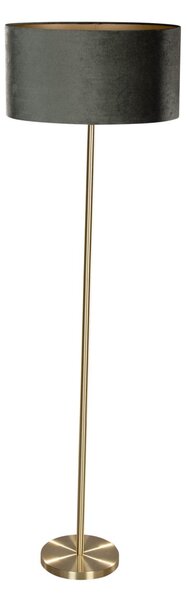 Simplo állólámpa sárgaréz talppal és ovális, zöld bársony lámpabúrával, 50 cm