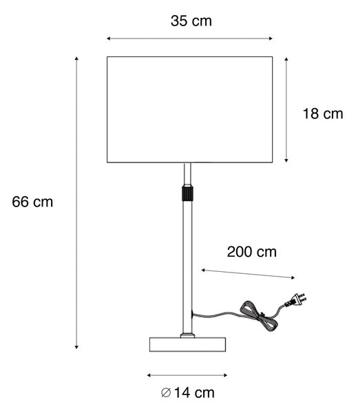 Asztali lámpa fekete ovális fehér lenvászon lámpabúrával 35 cm - Parte