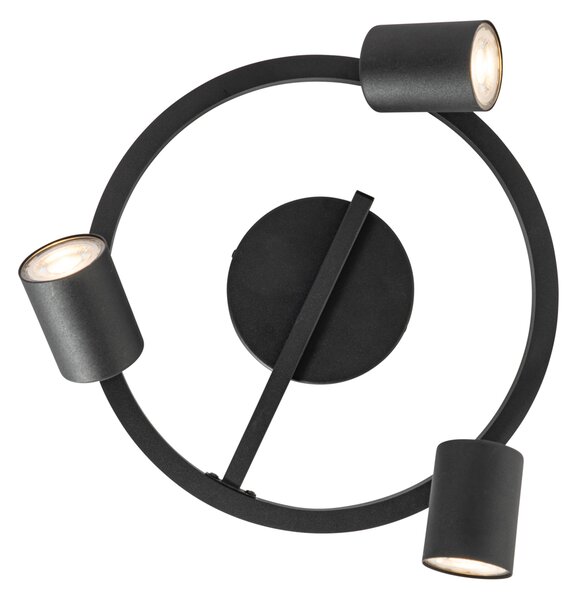 Mennyezeti spotlámpa fekete GU10 50mm 3-lámpás kerek háttérvilágítással és 3-utas kapcsolóval - Back Up