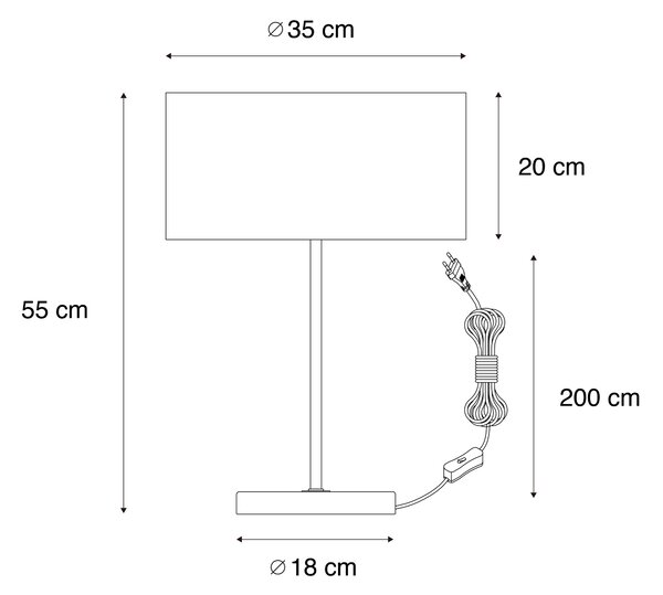 Asztali lámpa sárgaréz lábbal és barna bársony lámpabúrával 35 cm - Kaso