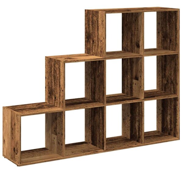 VidaXL 9 Rekeszes Antik Fa Könyvespolc - 137,5x29x103,5 cm