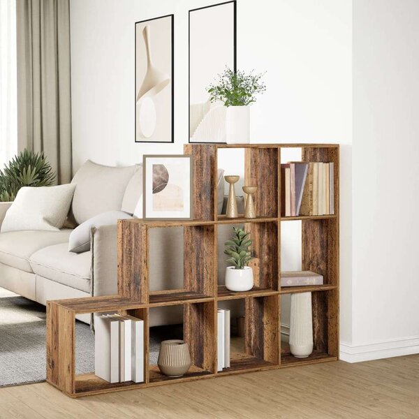 VidaXL 9 Rekeszes Antik Fa Könyvespolc - 137,5x29x103,5 cm