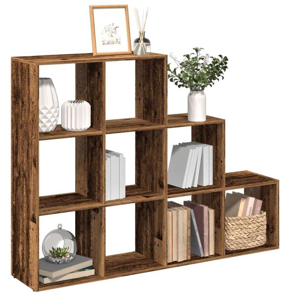 VidaXL 9 Rekeszes Antik Fa Könyvespolc - 137,5x29x103,5 cm