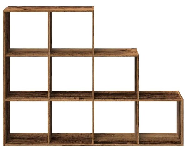 VidaXL 9 Rekeszes Antik Fa Könyvespolc - 137,5x29x103,5 cm