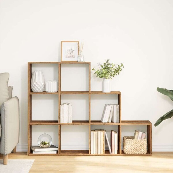 VidaXL 9 Rekeszes Antik Fa Könyvespolc - 137,5x29x103,5 cm