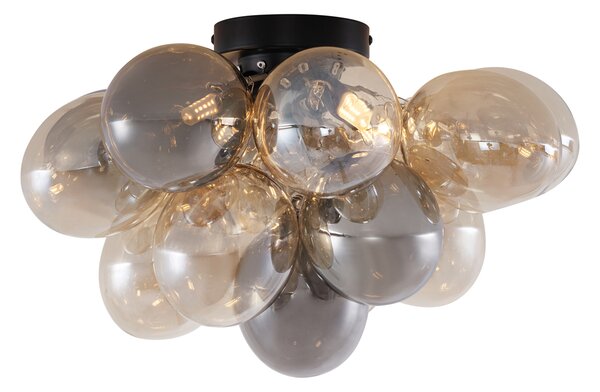 Design mennyezeti lámpa fekete borostyán és füstüveg 4-lámpás - Uvas
