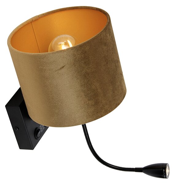 Fali lámpa fekete, bronz bársony árnyékkal, 18 cm - Brescia