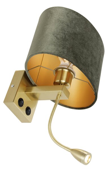 Fali lámpa sárgaréz ovális bársony ernyővel, zöld, 25 cm - Brescia Combi