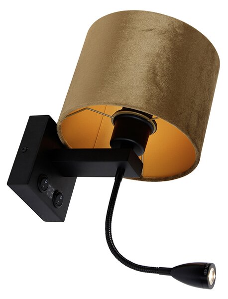 Fali lámpa fekete, bronz bársony árnyékkal, 18 cm - Brescia