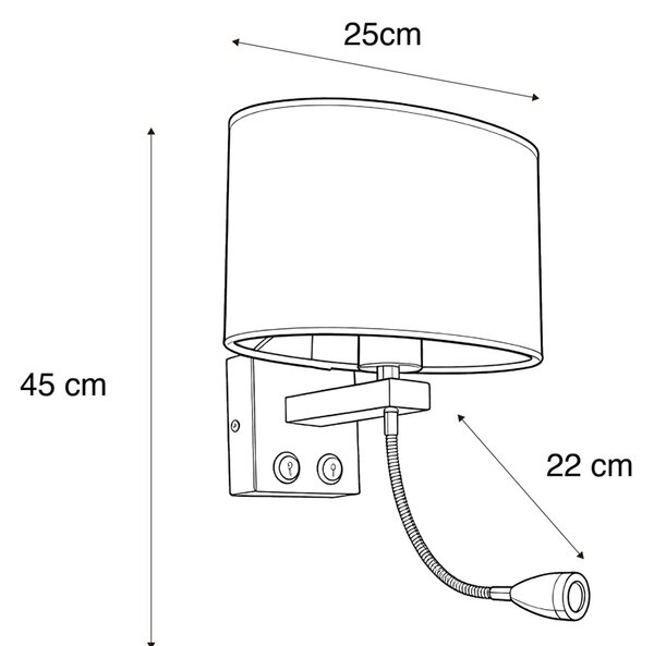 Fali lámpa acélból ovális bársony árnyékolóval, fekete, 25 cm - Brescia Combi