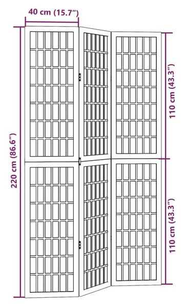 VidaXL 3 Paneles Fehér Tömörfa Térelválasztó - 105-110 x 220 cm