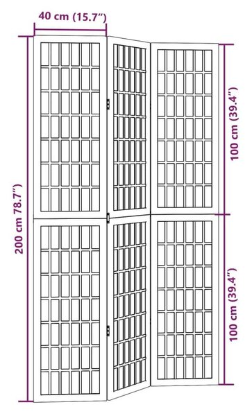 VidaXL 3 Paneles Fekete Tömörfa Térelválasztó - 105-110 x 200 cm