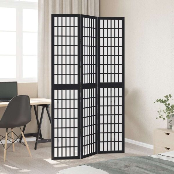 VidaXL 3 Paneles Fekete Tömörfa Térelválasztó - 105-110 x 200 cm