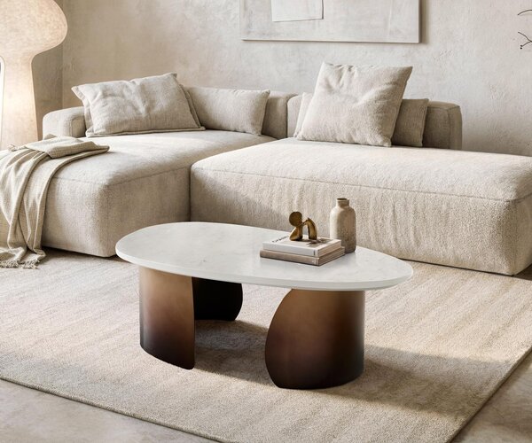 DELIFE Dohányzóasztal Marvello 100x50 cm márvány fehér fém arany Fusion Finish