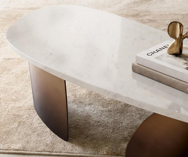 DELIFE Dohányzóasztal Marvello 100x50 cm márvány fehér fém arany Fusion Finish