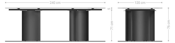DELIFE Étkezőasztal Edge hajóformájú 240x120 cm kerámia Minas Melange fehér-bézs Troa fém fehér