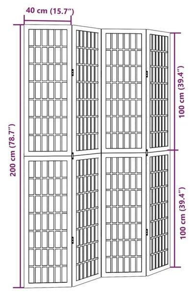 VidaXL 4 Paneles Fehér Tömörfa Térelválasztó - 140x200 cm