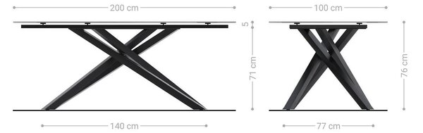 DELIFE Étkezőasztal Edge hajóformájú 200x100 cm kerámia beton szürke kereszt láb rozsdamentes acél