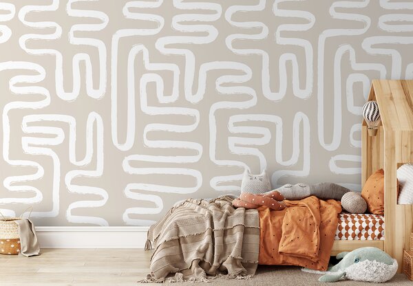Fotótapéta Fehér vonalak bézs alapon, Designer fali fotótapéta, Népszerű fotótapéta, u96457 - Tapeko.hu