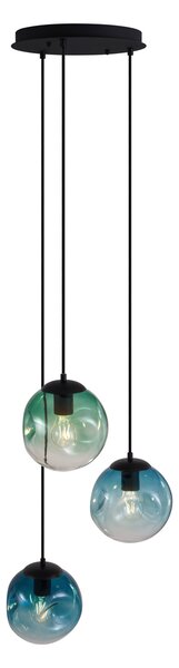 Art Deco függőlámpa fekete, kék és zöld üveggel, 3 égős - Douglass