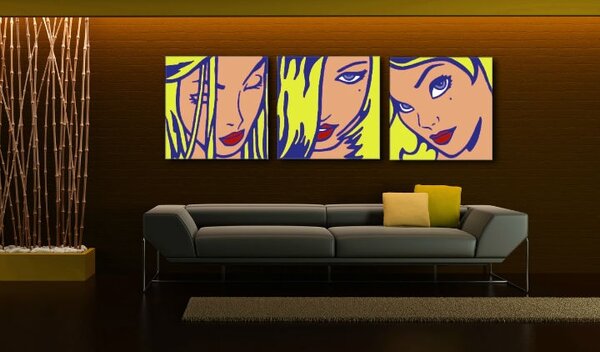 Kézzel festett POP Art festmény LICHTENSTEIN 3 darab li5