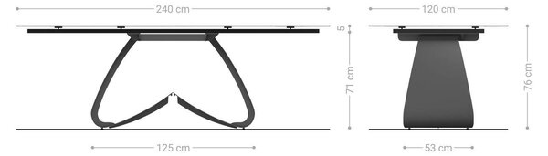 DELIFE Étkezőasztal Edge hajóformájú 240x120 cm kerámia Minas melange fehér-bézs W alakú fém láb titán színű effektfinish