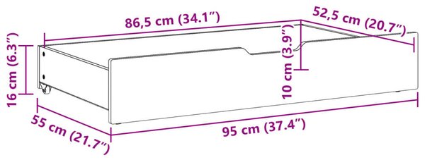 VidaXL 2 db fehér tömör fenyőfa ágy alatti fiók 95 x 55 x 17 cm