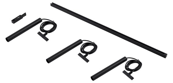 Modern sínrendszer 3 fekete függőlámpa foglalattal, 1 fázisú - Slimline Keno
