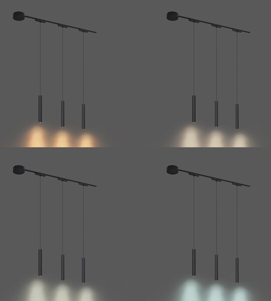 Modern sínrendszer 3 fekete függőlámpa foglalattal, 1 fázisú - Magnetic Cassie
