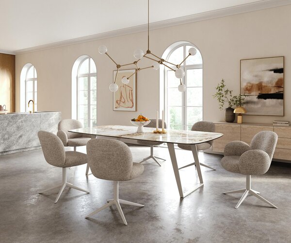 DELIFE Étkezőasztal Edge hajóformájú 240x120 cm kerámia Minas Melange fehér-bézs fém ferde fehér