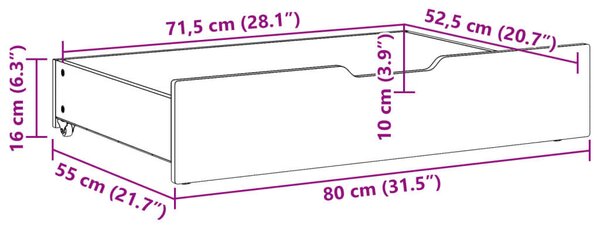 VidaXL 2 db fehér tömör fenyőfa ágy alatti fiók 80 x 55 x 16 cm
