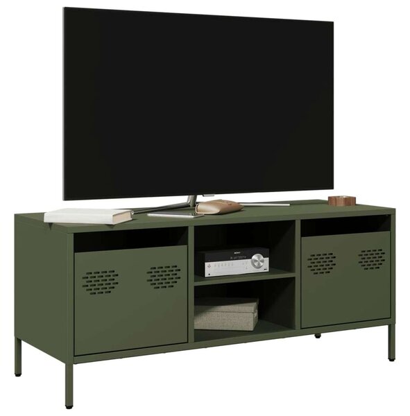 VidaXL Fém TV-szekrény - Olívazöld - 101,5x39x43,5 cm