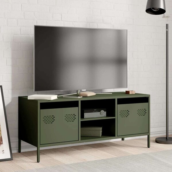 VidaXL Fém TV-szekrény - Olívazöld - 101,5x39x43,5 cm
