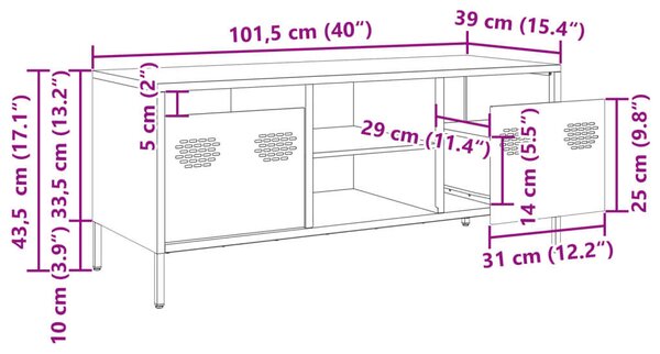 VidaXL Fém TV-szekrény - Fekete - 101,5x39x43,5 cm