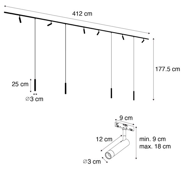 Modern sínrendszer 6 spotlámpával és 4 függőlámpa fehér és bézs színben, 1 fázisú - Slimline Uzzy Keno