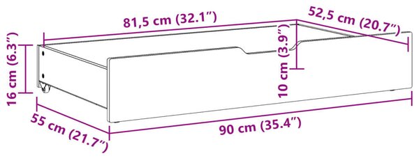 VidaXL 2 db tömör fenyőfa ágy alatti fiók kerékkel 90 x 55 x 16 cm