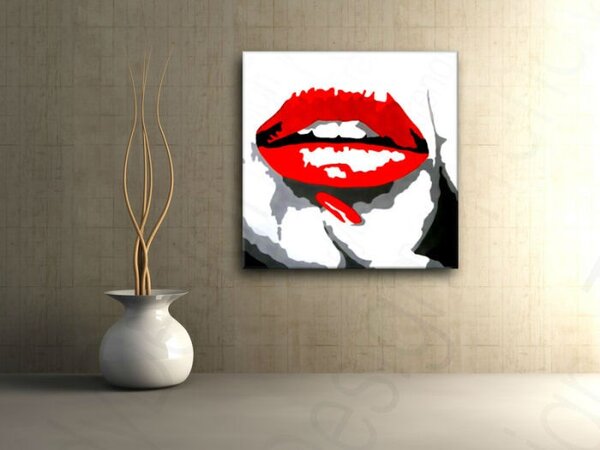 Kézzel festett POP Art festmény RED LIPS 1 darab mund