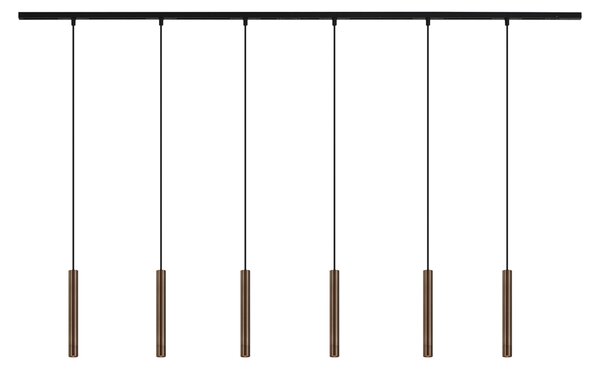 Modern sínrendszer 6 bronzból készült függőlámpa foglalattal, 1 fázisú - Slimline Keno