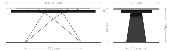 DELIFE Étkezőasztal Edge hajóformájú 180-220x100 cm kerámia emperador extra lucidato sötétbarna V alakú láb laposacél fekete kihúzható