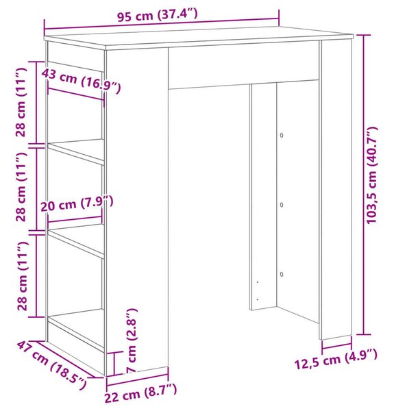 VidaXL Bárpult Asztal - Beton Szürke - 95x47x103,5 cm