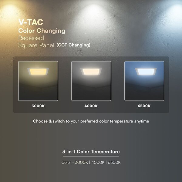 V-TAC CREE SMD süllyeszthető, műanyag IP20, négyzet LED panel 6W, CCT - SKU 104806