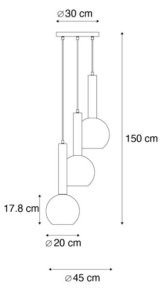 Modern fekete függőlámpa füstüveggel, 3 égős - Clayton