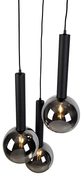 Modern fekete függőlámpa füstüveggel, 3 égős - Clayton