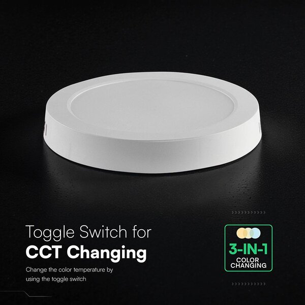 V-TAC CREE SMD felületre szerelhető, műanyag IP20, kerek LED panel 18W, CCT - SKU 78766