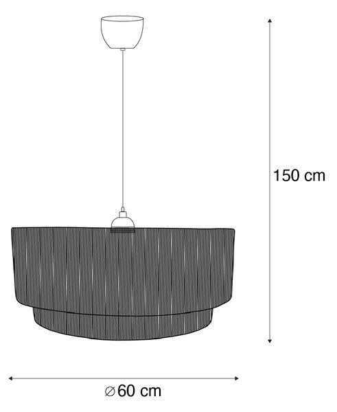 Japandi függőlámpa fekete barna kötéllel 60cm - Smilla