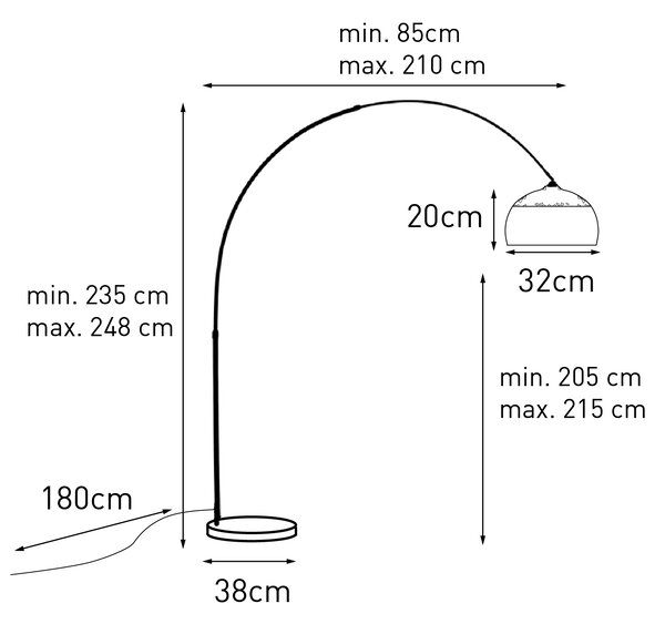 Modern íves állólámpa sárgarézzel, márvány talppal és fekete búrával 32,5 cm - XXL