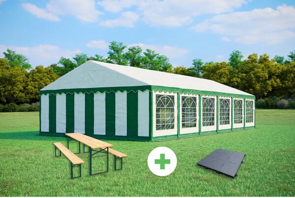 SZETT: Party sátor 6x12 m PREMIUM - sörpad szettek + padló szín fehér