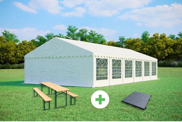 SZETT: Party sátor 6x12 m PREMIUM - sörpad szettek + padló szín fehér